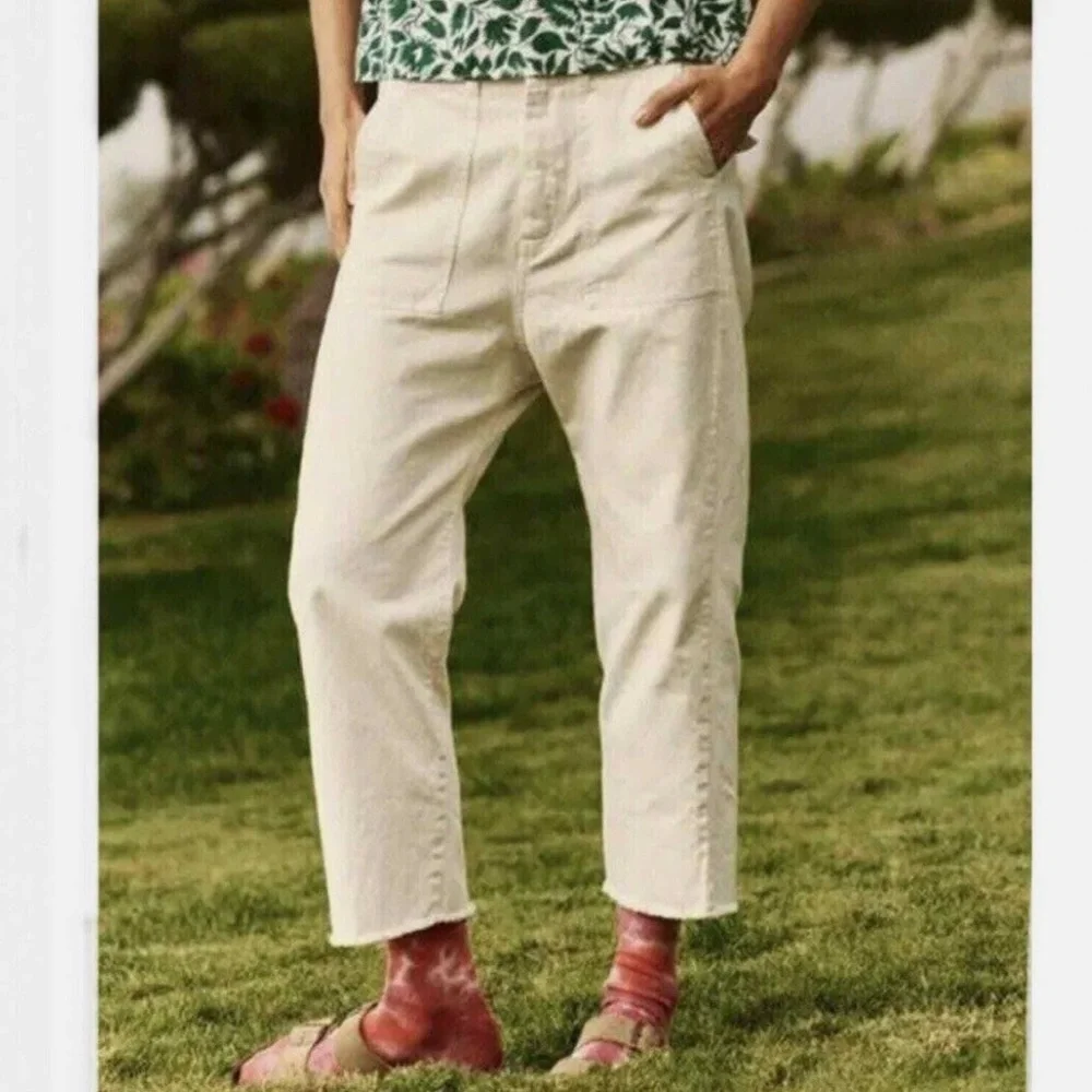 THE GREAT. Frayed Ranger Raw Hem Cropped Pant Cream 29 - Picture 1 of 8